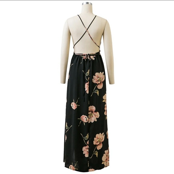 LAST 1! Black Empire Waist Floral Maxi Dress - Picture 5 of 7
